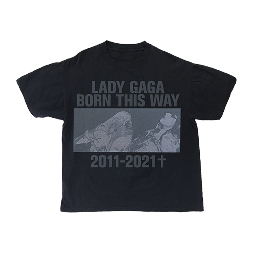 Rock Off Maglietta Ufficiale Lady Gaga 'Born This Way Photo', Grigio Antracite, Taglia M, Cotone Morbido, Merchandise Originale